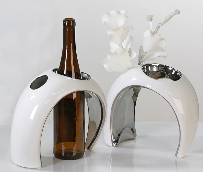 Vase und  Flaschenhalter Keramik weiß